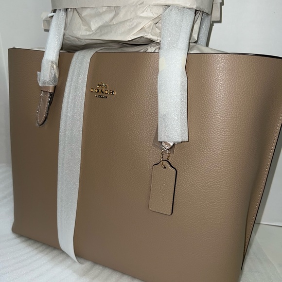 Coach Brown Leather Tote with Gold Accents color / taupe oxblood - Picture 12 of 16